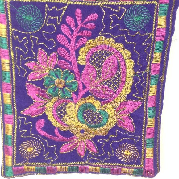 Purple Embroidered Ball String Boho Cross Body Bag - Picture 2 of 7